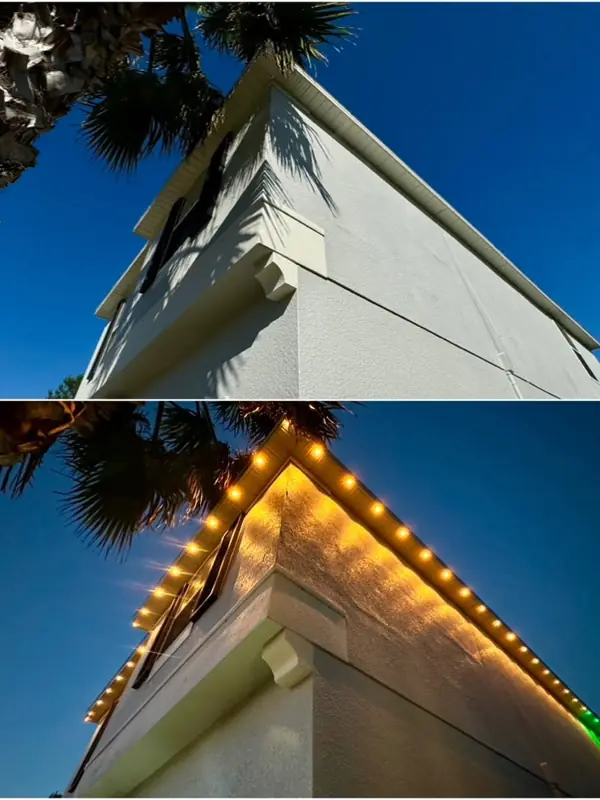 Warm white + green — permanent outdoor lighting in Orlando