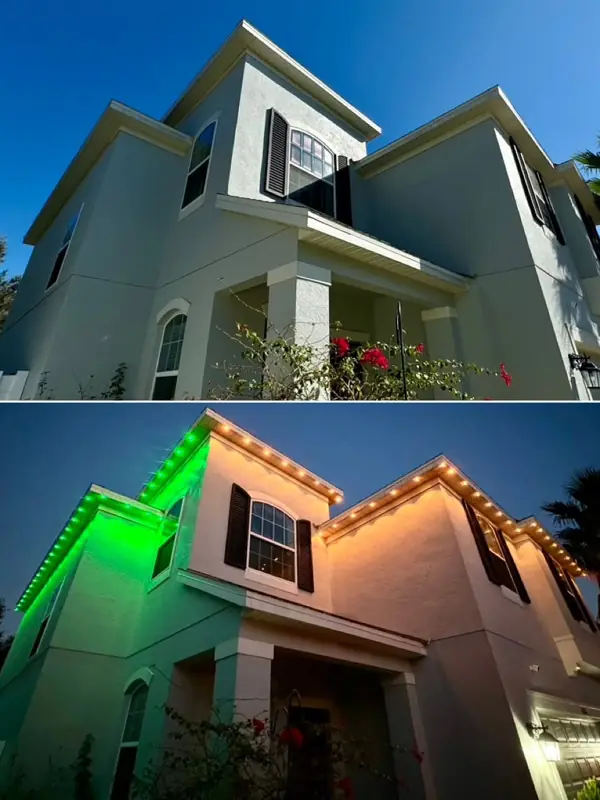 Split colors, one system — permanent outdoor lighting in Orlando